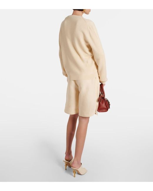Loro Piana Natural Leather-trimmed Cashmere And Silk Cardigan