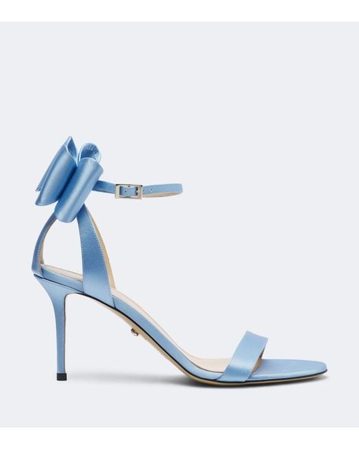 Mach & Mach Blue Le Cadeau Bow-Detail Satin Sandals