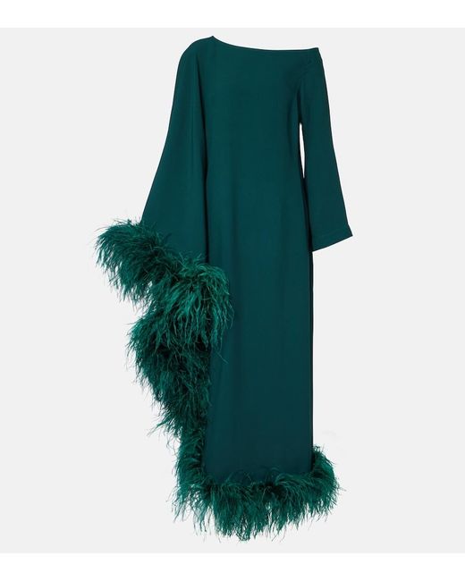 ‎Taller Marmo Green One-Shoulder Feathered Sequined Gown