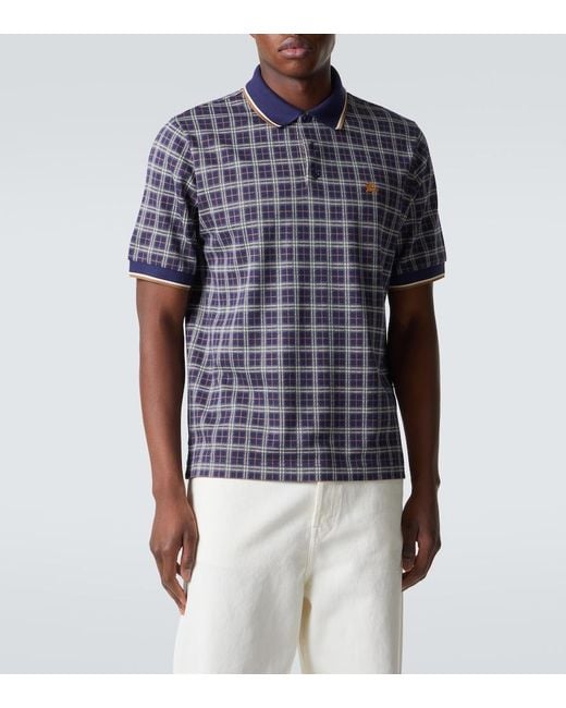 Burberry Blue Checked Polo Shirt for men