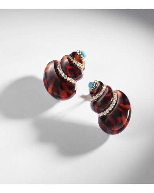 Yvonne Léon White Coquillage 9Kt Earrings With Diamonds And