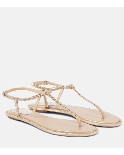 Rene Caovilla Natural Diana Satin And Leather Thong Sandals