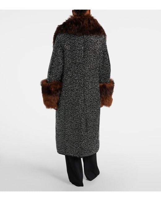 JACQUES WEI Brown Embellished Shearling-Trimmed Coat