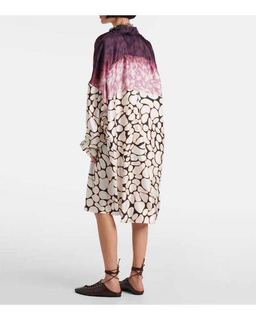 Vestido Camisero De Seda Estampado Dries Van Noten de color Red