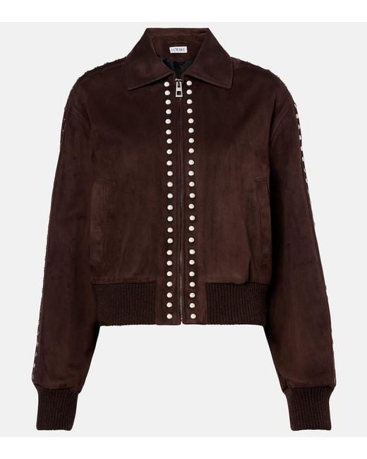 Loewe Brown Studded Suede Bomber Jacket