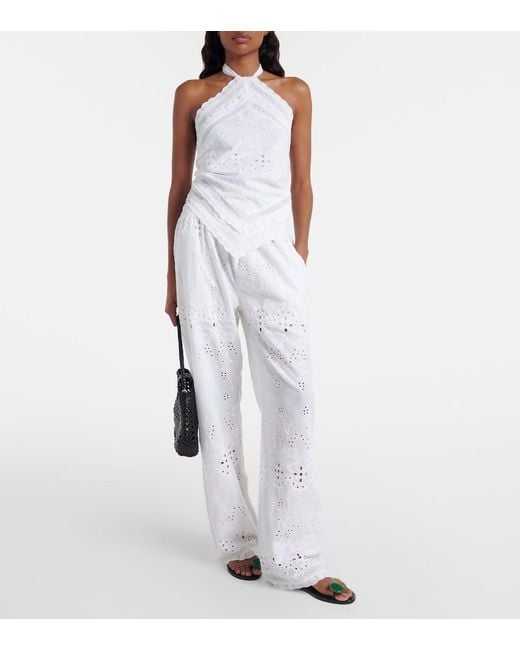 Melissa Odabash White Lula Embroidered Cotton Wide-Leg Pants