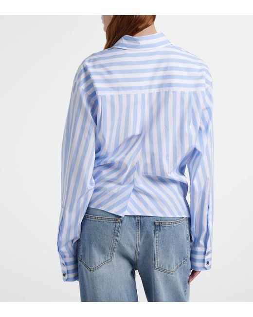 Sportmax Blue Palmizi Cutout Striped Cotton Poplin Shirt