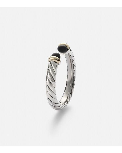 David Yurman White Cable Collectibles Petite Cable Sterling Ring With Onyx