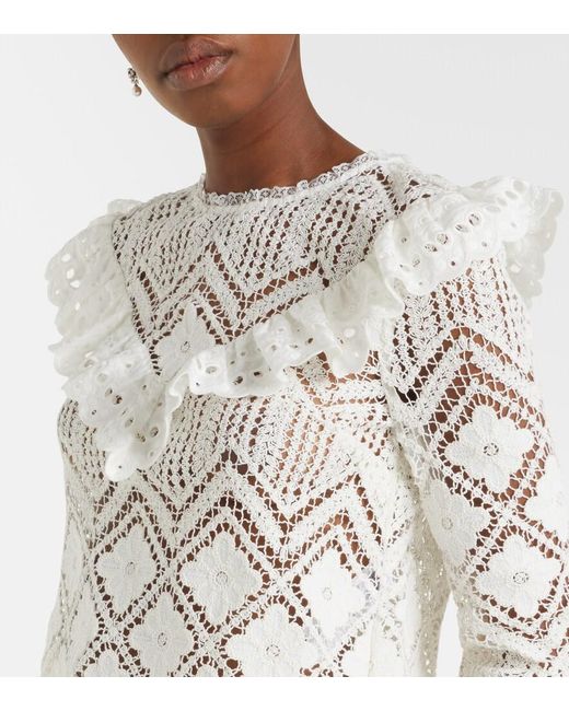 Self-Portrait White Crochet Ruffled Top