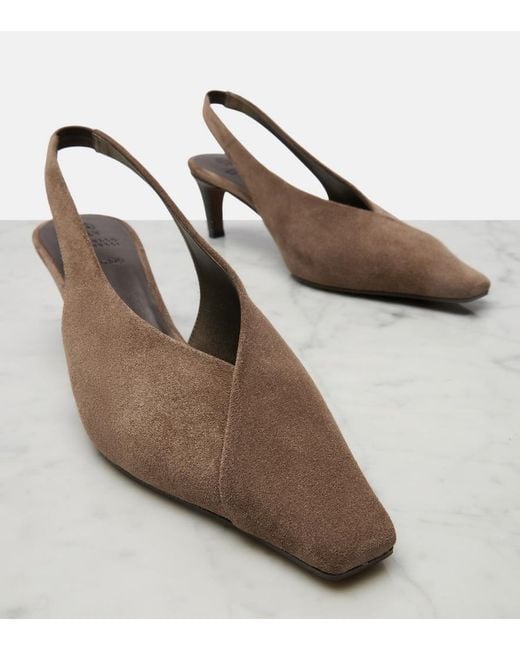 Brunello Cucinelli Brown Suede Slingback Pumps