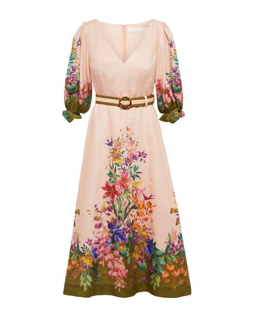 Zimmermann Multicolor Tropicana Floral Linen Midi Dress