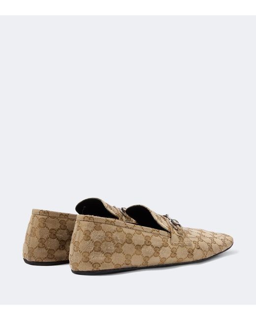 Gucci White Horsebit Gg Canvas Distressed Loafers for men