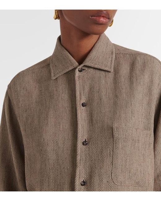 Loro Piana Brown Andre Chevron Linen Crepe Shirt