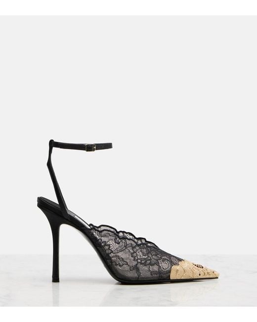 Jimmy Choo Black Faiz 100 Leather-Trimmed Lace Pumps