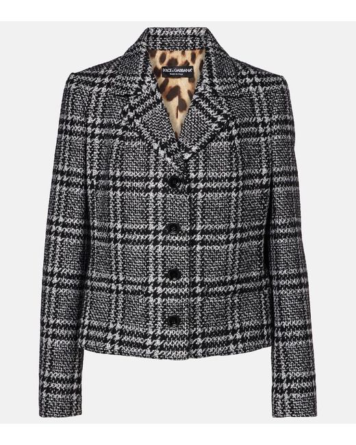 Dolce & Gabbana Black Checked Wool, Silk, And Llama-Blend Jacket