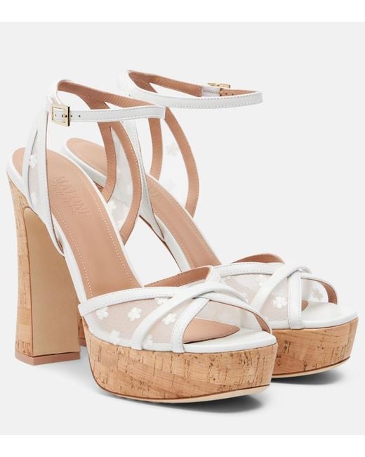 Malone Souliers White Sylvie 125 Leather-Trimmed Platform Sandals
