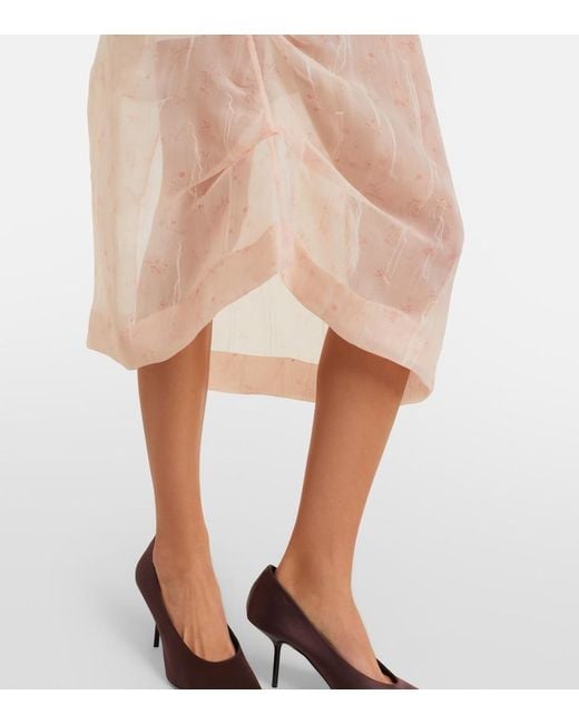 Victoria Beckham Natural Asymmetric Ruched Organza Midi Dress