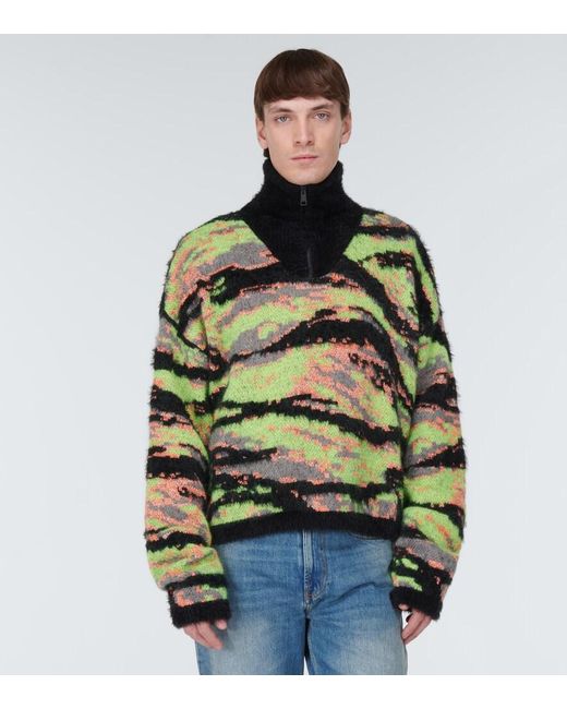 ERL Green Tiger Jacquard Sweater for men