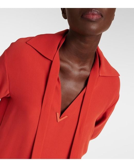 Valentino Red Tie-Neck Silk Blouse