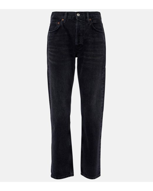Agolde Blue Parker Long Mid-rise Straight Jeans
