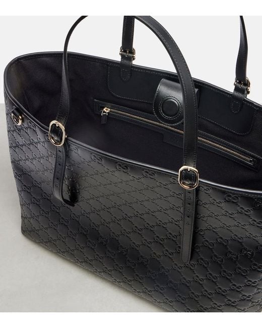 Gucci Black Tote Bag Gg Emblem Large Aus Leder