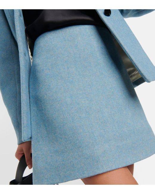 Minifalda de sarga de mezcla de lana Ganni de color Blue