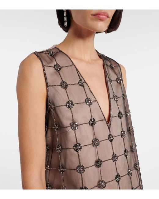 Max Mara Natural Acino Embellished Tulle And Satin Minidress