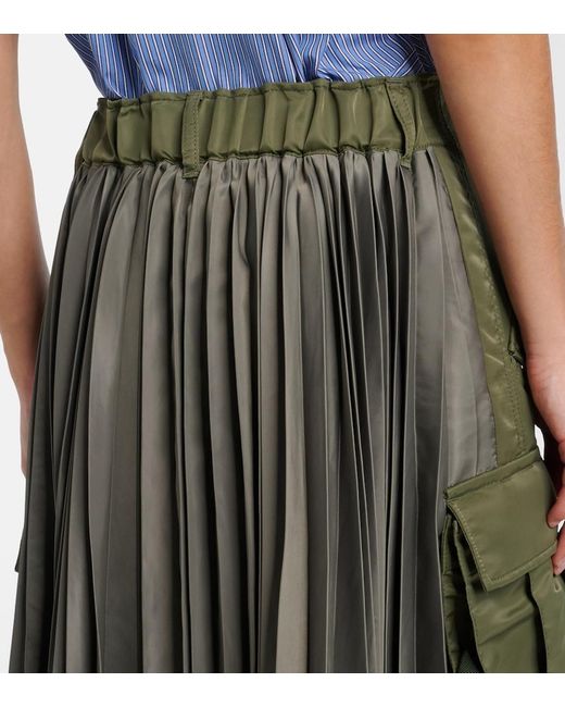 Sacai Green Pleated Midi Skirt