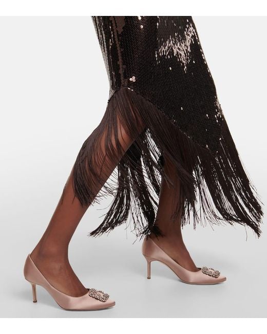 Manolo Blahnik Brown Pumps Hangisi 70 Aus Satin Mit Kristallen