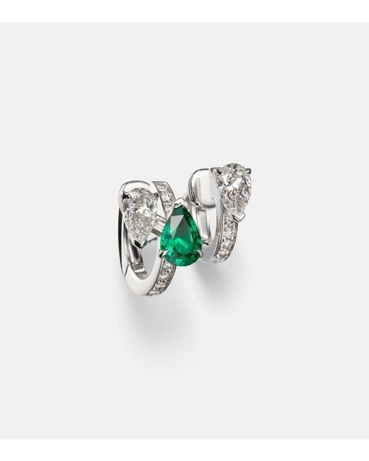 Repossi White Serti Sur Vide 18Kt Single Earring With Diamonds And Emerald