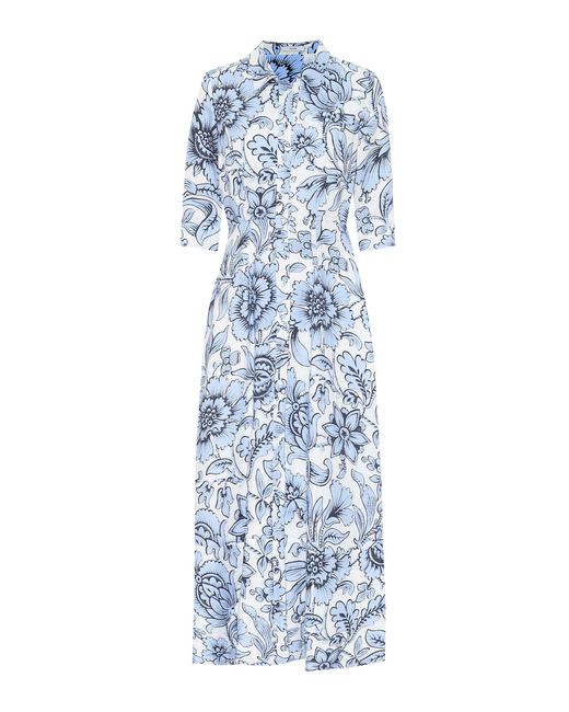Erdem Blue Kasia Floral Linen Dress