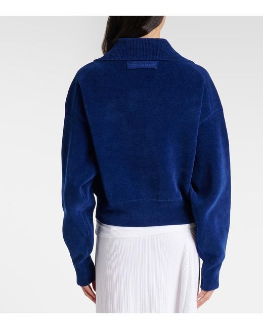 Victoria Beckham Blue Cropped Cotton-Blend Velvet Sweatshirt