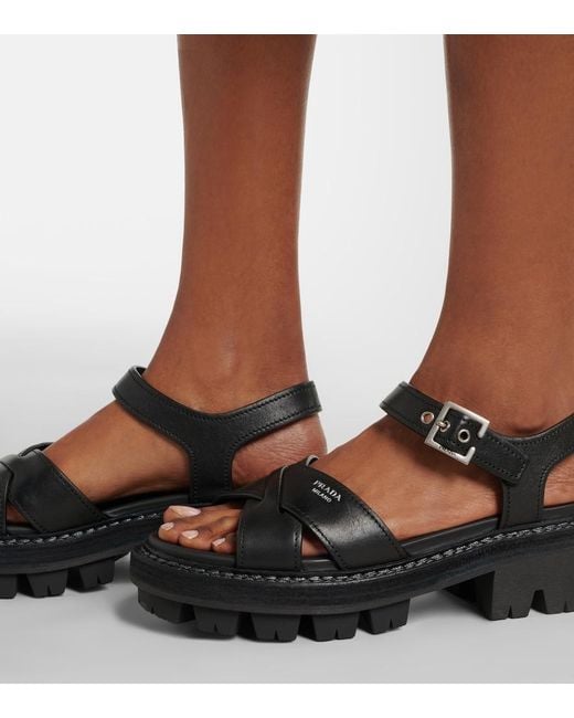 Prada Black Leather Sandals