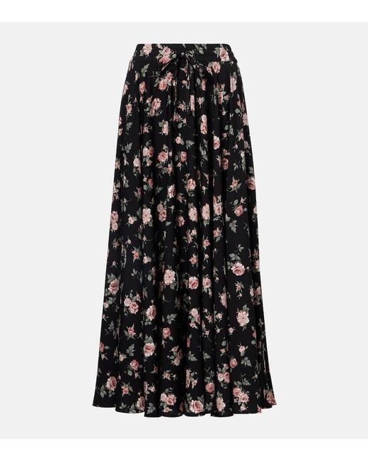 Dolce & Gabbana Black Floral Silk-Blend Charmeuse Maxi Skirt