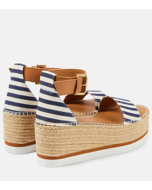 See By Chloé Brown Glyn Striped Espadrille Wedges