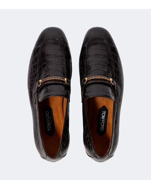 Tom Ford Black Gigi Croc-Effect Leather Loafers for men