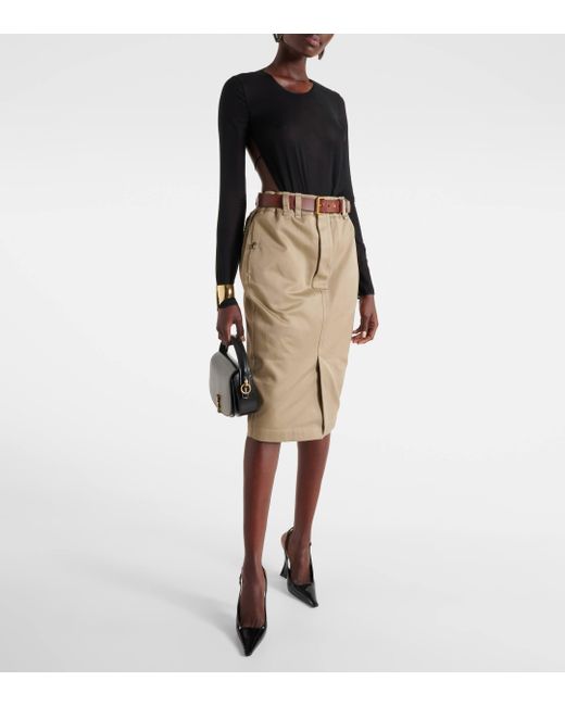 Saint Laurent Natural Cotton Gabardine Pencil Skirt