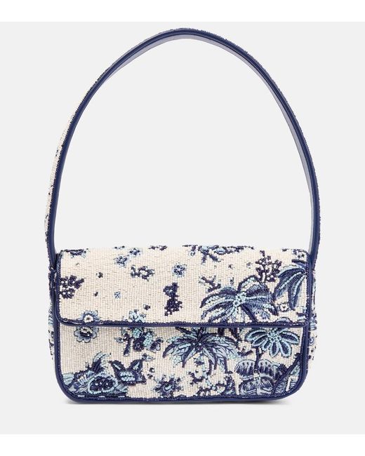 Staud Blue Tommy Beaded Shoulder Bag