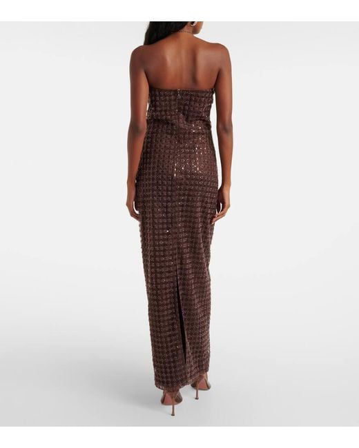 ROTATE BIRGER CHRISTENSEN Purple Beaded Strapless Maxi Dress