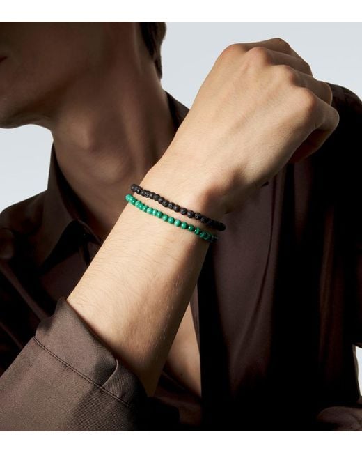 Mateo Green Set Of 2 14Kt Beaded Bracelets With Malachite And Lava Rock for men