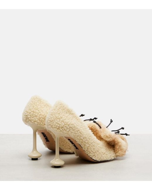 Loewe Metallic Toy Floral-Applique Shearling Pumps