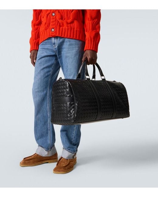 Bottega Veneta Black Intrecciato Leather Duffel Bag for men