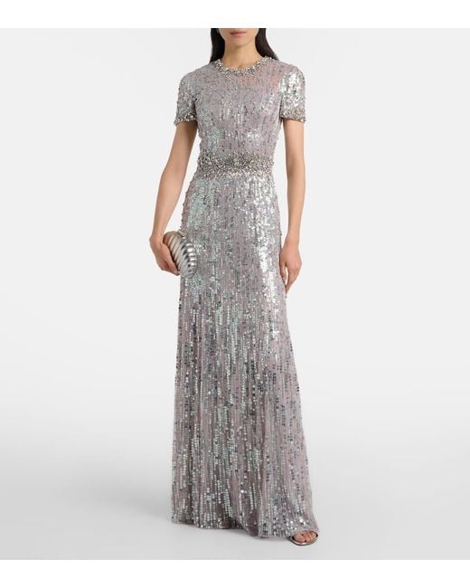Jenny Packham Gray Robe Celeste Mit Pailletten Und Kristallen