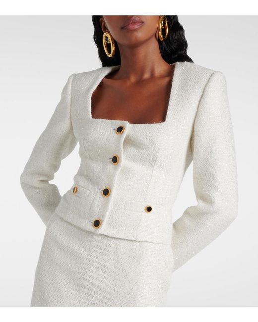 Alessandra Rich White Sequined Tweed Jacket