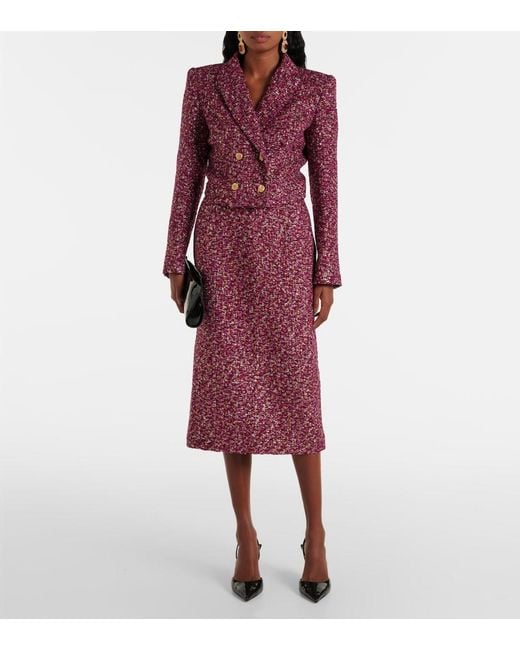 Alessandra Rich Red Sequined Cropped Tweed Blazer