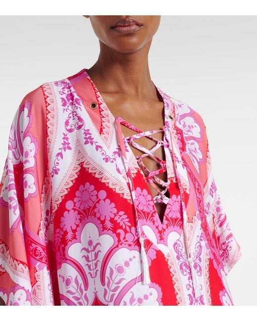 Melissa Odabash Red Carlotta Printed Satin Kaftan