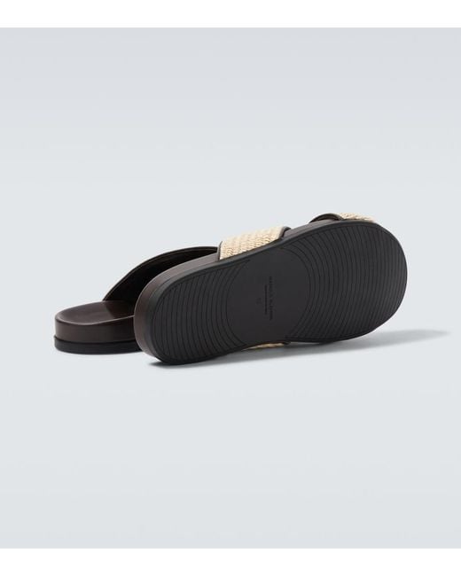Manolo Blahnik Brown Chiltern Leather-Trimmed Raffia Slides for men