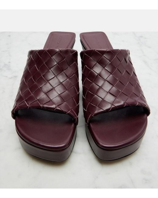 Bottega Veneta Brown Rosita Intrecciato Leather Wedge Mules