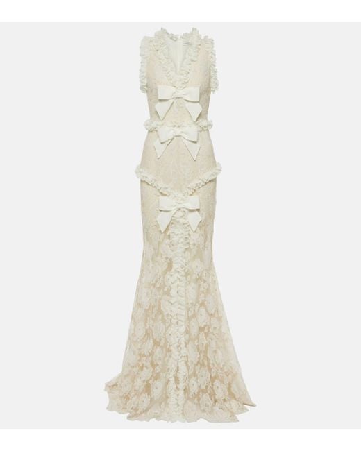 Alessandra Rich White Bow-detail Lace Gown