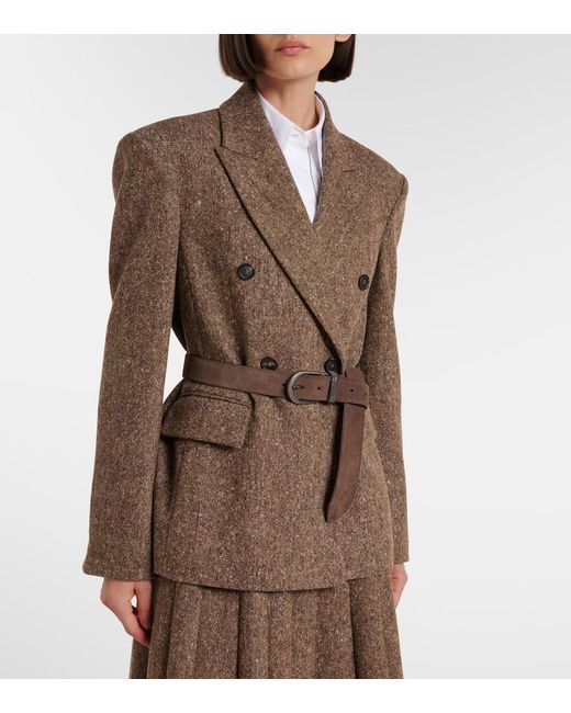 Brunello Cucinelli Brown Double-Breasted Wool-Blend Jacket